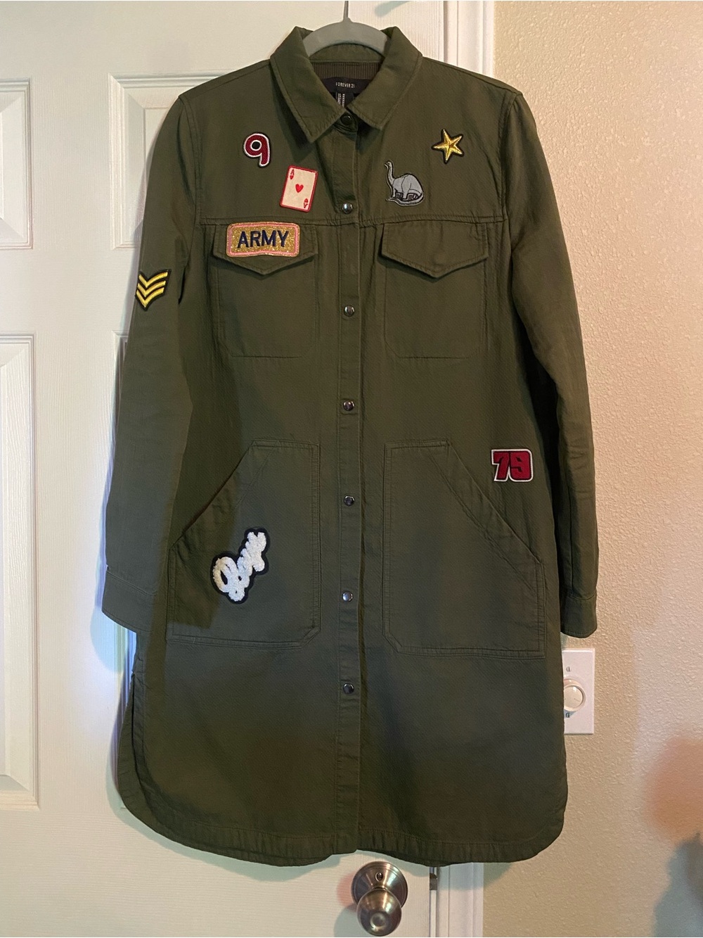 Forever 21 Olive Green Patchwork Military Utility Jacket